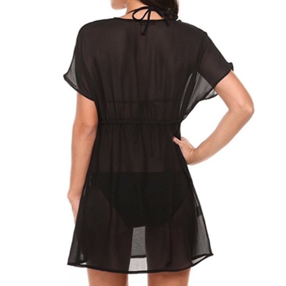 Sheer Empire Drawstring Waist Beach Swim Coverup - Picture 2 of 8